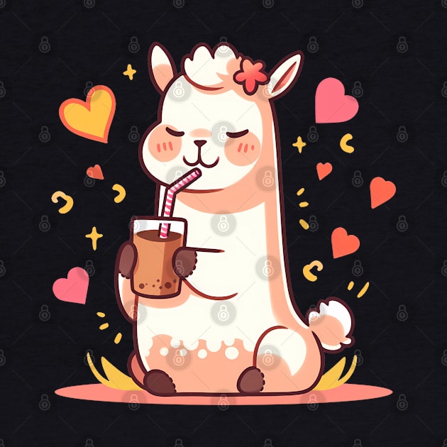Caffeinated Love Affair: Kawaii Llama Sips Iced Coffee by SnuggleNook